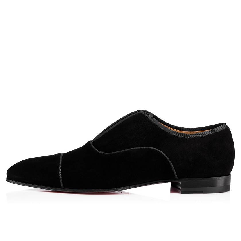 Men's Christian Louboutin Alpha Male Veau Velours Oxford Slip On Shoes - Black [6071-824]